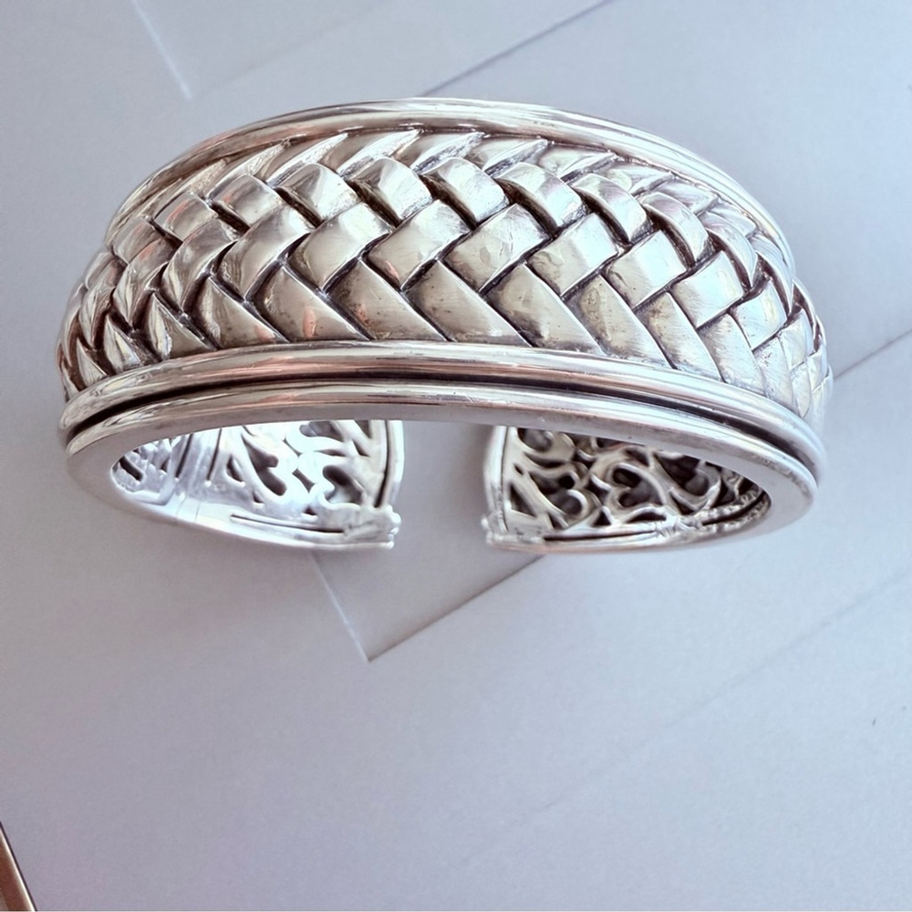 Scott Kay Sterling Silver Basket Weave Hinged Wide Cuff Heavy Bracelet